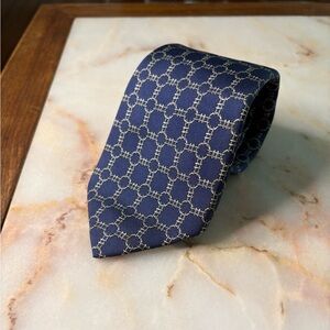 Hermes 100% Silk Navy and Silver Geometric Men's Tie
